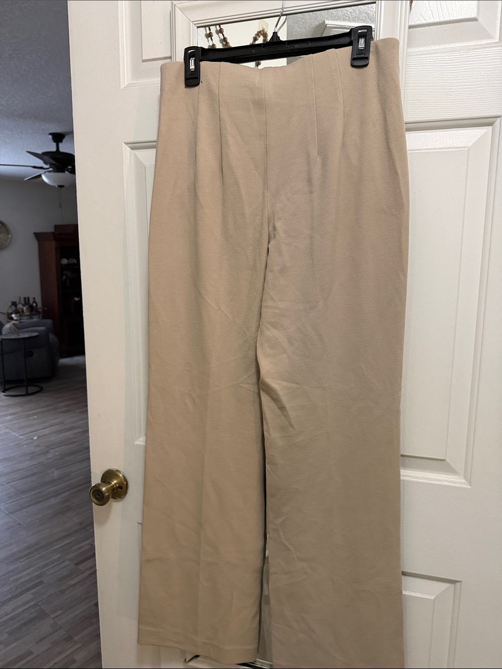 Express Beige Wide-Leg High-Waist Pants with Gold Buttons - Picture 3 of 3
